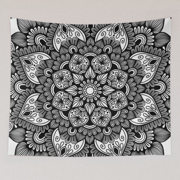 Item preview, Intricate Monochrome Flower Zentangle Mandala designed and sold by FioreDiCiliegio.