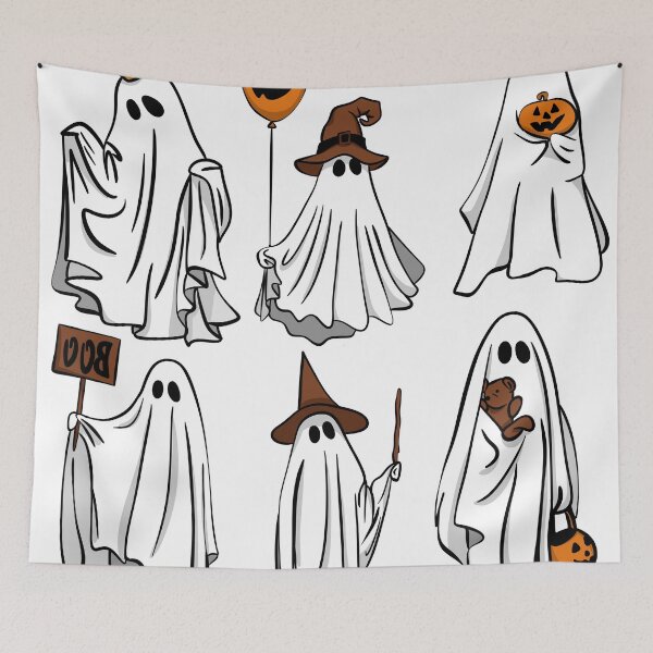 Item preview, Cute Halloween Ghosts Character Set Vector Illustration designed and sold by LYAN-STORE.