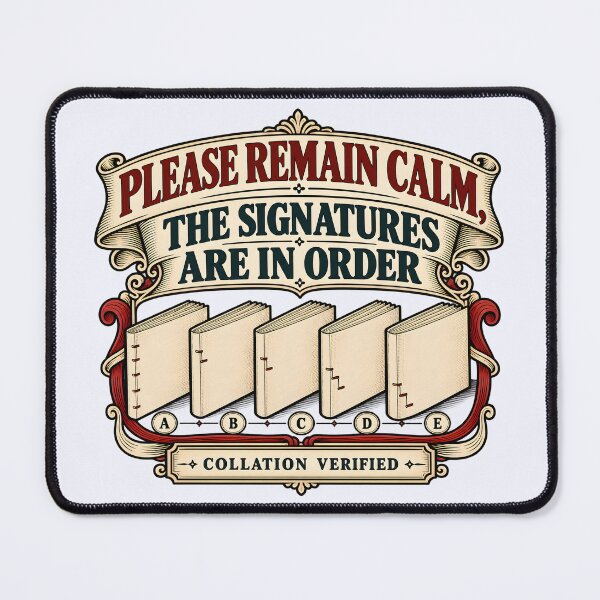 Aperçu de l'œuvre Restez calmes, les signatures sont en règle | Humour de reliure créée et vendue par FashCode.