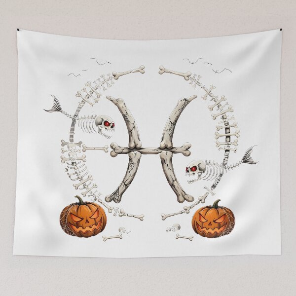Item preview, Pisces Halloween Skeleton Fish Symbol designed and sold by Zodiac Celestial Art.