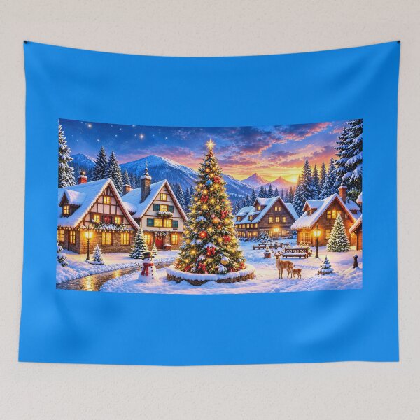 Item preview, Snowy Christmas Village at Sunset designed and sold by MagicCrystal.