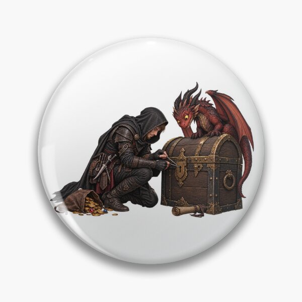 Item preview, This is a design of a rogue picking a treasure chest with a small dragon watching.. designed and sold by RBBeachDesigns.