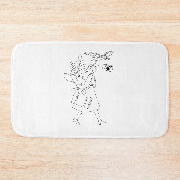 Item preview, Aesthetic Travel Girl with Suitcase, Vintage Wanderlust Line Art Coloring Page designed and sold by polisi26.
