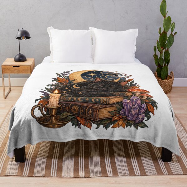 Item preview, Celestial Sleeping Black Cat On Magic Spellbooks Crescent Moon designed and sold by CatiaStudioArt.