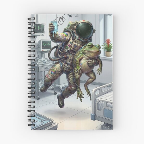Item preview, Tired Astronaut Carrying a Relaxed Frog in Zero Gravity | Pop Surrealism Art designed and sold by Rain-Road.