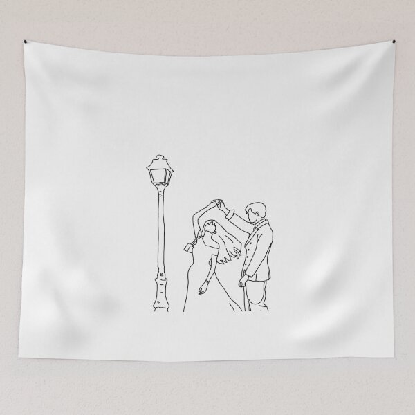 Item preview, Romantic Dancing Couple under Lamppost, Cinematic Minimalist Line Art Coloring Page designed and sold by polisi26.