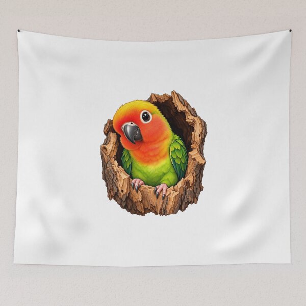Item preview, Vibrant Lovebird in a Rustic Tree Hollow designed and sold by ZayCreates.