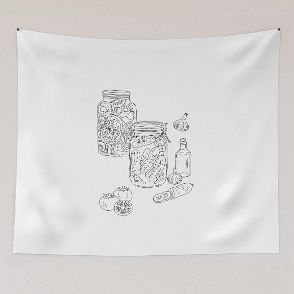 Item preview,  Aesthetic Mason Jars with Pickles and Tomatoes, Cottagecore Kitchen Line Art Coloring Page designed and sold by polisi26.