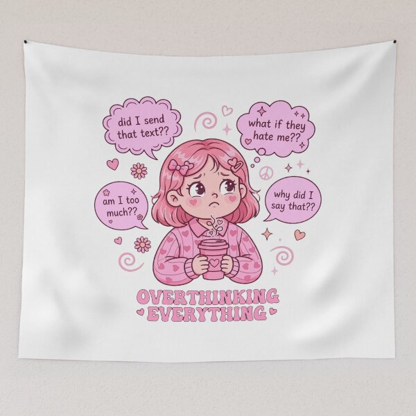 Item preview, Overthinking Everything - Pink Coffee Girl Anxiety designed and sold by GenZPopStudio.