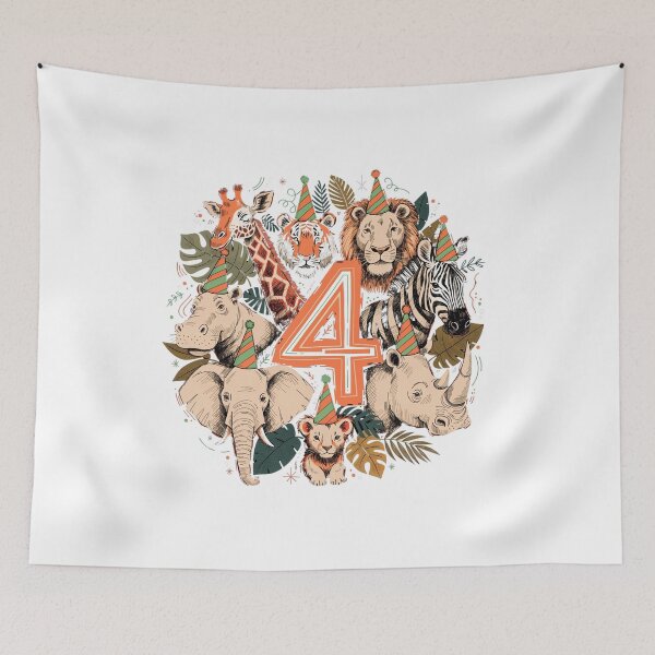 Item preview, safari animals age 4 number 4 birthday jungle party illustration designed and sold by DariaOltes.
