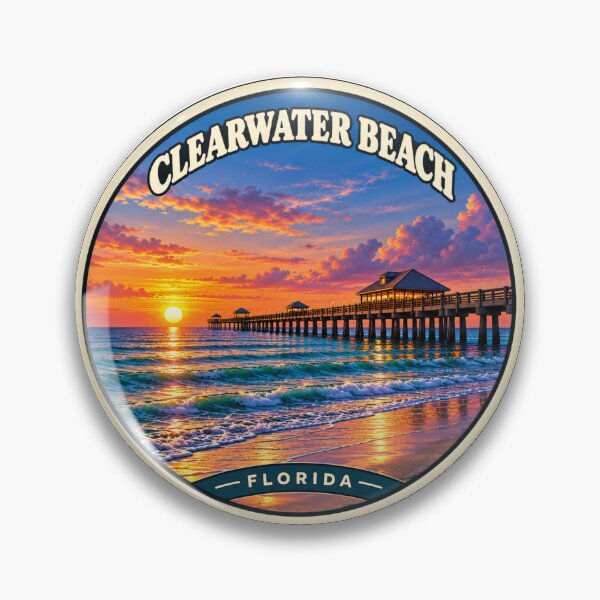 Artikelvorschau, Clearwater Beach Florida Vintage Sunset Reiseabzeichen entworfen und verkauft von Swanny's Custom T-shirt and Gift Designs.