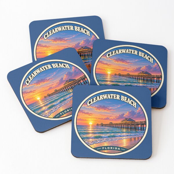 Item preview, Insignia de viaje con puesta de sol vintage en Clearwater Beach, Florida designed and sold by Swanny's Custom T-shirt and Gift Designs.