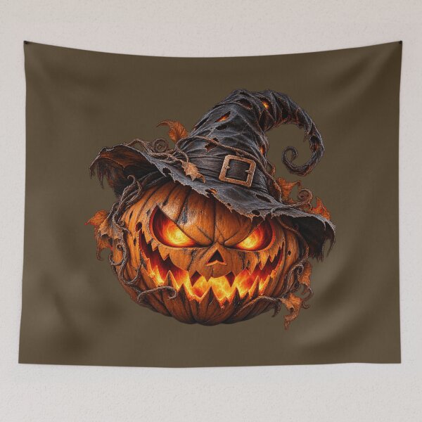 Item preview, Scary Halloween Jack-o'-Lantern with Witch Hat designed and sold by chicworld2026.