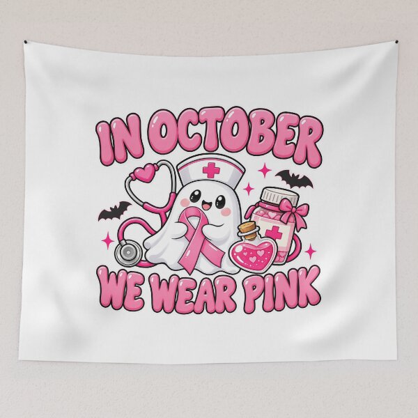 Item preview, In October We Wear Pink Nurse Ghost Breast Cancer Awareness T-Shirt designed and sold by DesignArtist.ia.