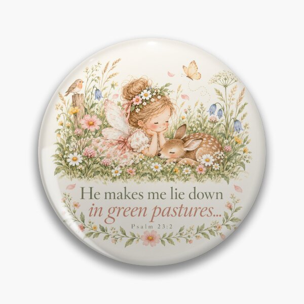 Artikelvorschau, Green Pastures Fairy & Fawn – Christian Bible Verse Cottagecore Art entworfen und verkauft von looplandger.