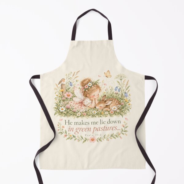 Artikelvorschau, Green Pastures Fairy & Fawn – Christian Bible Verse Cottagecore Art entworfen und verkauft von looplandger.