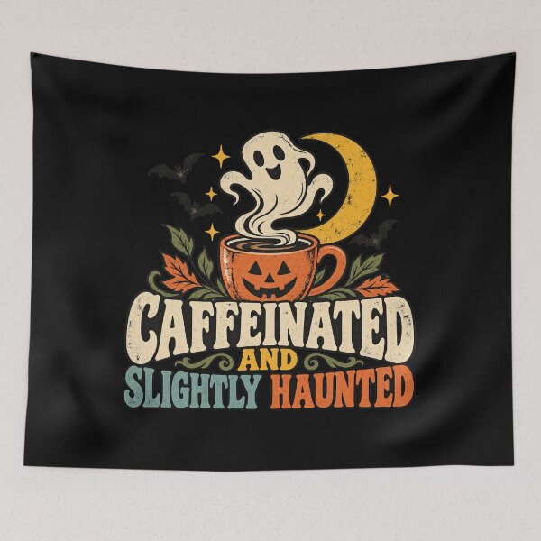 Item preview, Caffeinated And Slightly Haunted Halloween Coffee Humor designed and sold by DreamLayerStudio.
