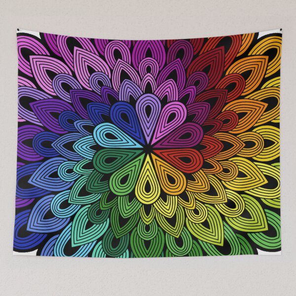Item preview, Rainbow Peacock Mandala | Vibrant Floral Geometric Art designed and sold by FioreDiCiliegio.