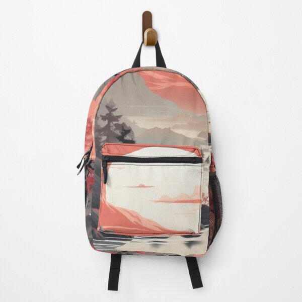 Item preview, Japanese Asian Mountain Landscape — Red Sakura Tree and Full Moon designed and sold by LYAN-STORE.
