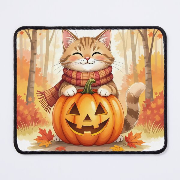 Item preview, A furry, cheerful cat holding on an oversized pumpkin. designed and sold by Ponted.