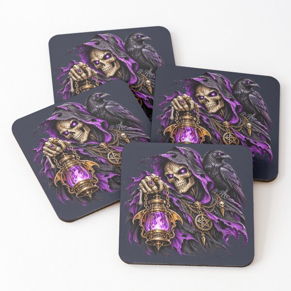 Item preview, Gothic Grim Reaper Skeleton with Raven and Purple Lantern designed and sold by charmaroundyou.