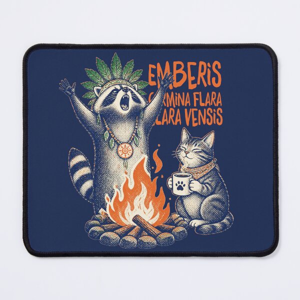 Item preview, Funny camping chanting raccoon cat campfire nature worship fire god designed and sold by BigMRanch.