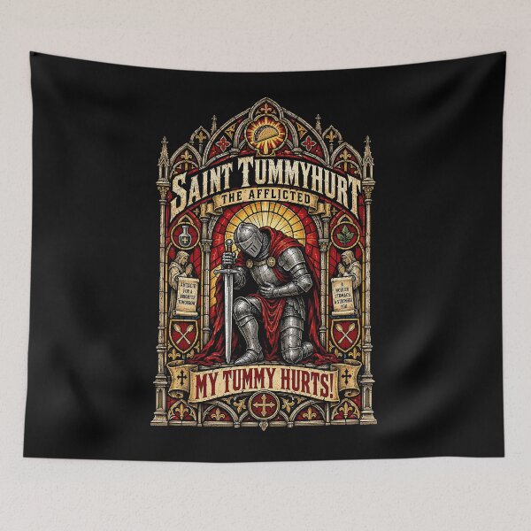 Item preview, Saint Tummyhurt the Afflicted | Medieval Stained Glass Knight Funny Gothic Tummy Ache Design designed and sold by abby-thorns.