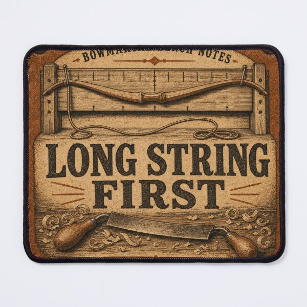 Artikelvorschau, Long String First Short String Later – Bogenbauer Tillern Leder Patch Motiv entworfen und verkauft von BoosterShop.