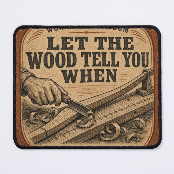 Item preview, Let The Wood Tell You When – Bowmaking Scraper Workbench Leather Patch designed and sold by BoosterShop.