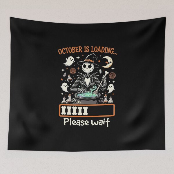 Item preview, October Is Loading Please Wait Funny Halloween Skeleton designed and sold by Neon Bones Studio.