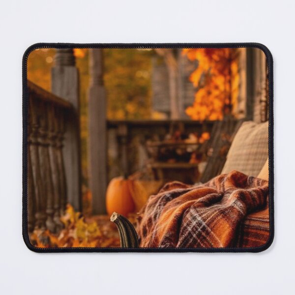Item preview, Cozy Autumn Porch with Pumpkin and Plaid Blanket designed and sold by LYAN-STORE.