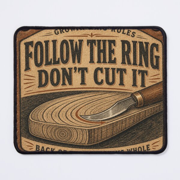 Item preview, Follow The Ring Don't Cut It – Bow Stave Growth Ring Leather Patch Design designed and sold by BoosterShop.