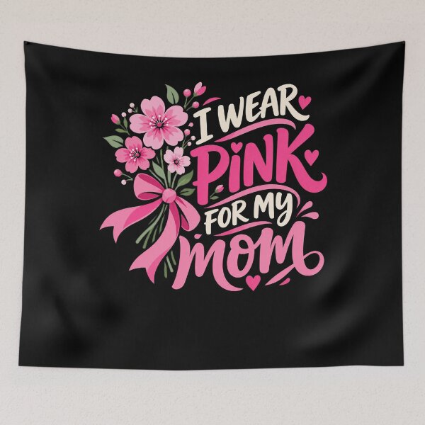 Aperçu de l'œuvre Je porte du rose pour ma maman : ruban floral de sensibilisation au cancer du sein créée et vendue par FolkGraphics.