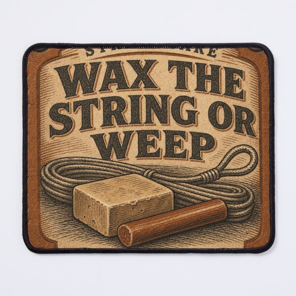 Artikelvorschau, Wax The String Or Weep – Bogensehne Pflege Bogenschießen Leder Patch entworfen und verkauft von BoosterShop.