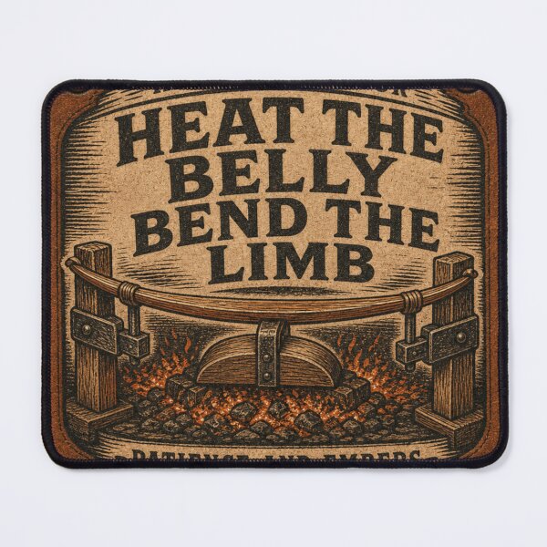 Item preview, Heat The Belly Bend The Limb – Bow Bending Embers Leather Patch Design designed and sold by BoosterShop.