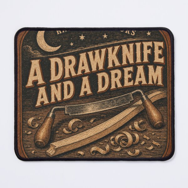 Item preview, A Drawknife And A Dream – Woodworker Hand Tool Bowyer Leather Patch designed and sold by BoosterShop.