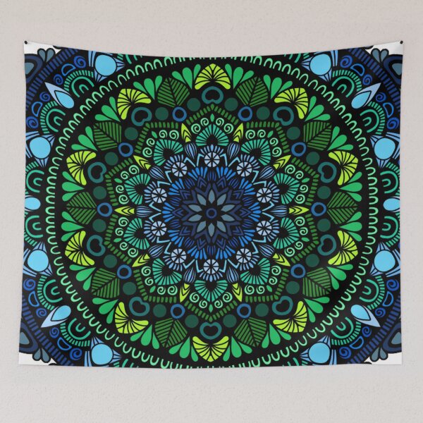 Item preview, Mystic Ocean Neon Mandala | Deep Blue and Green Zen Art designed and sold by FioreDiCiliegio.