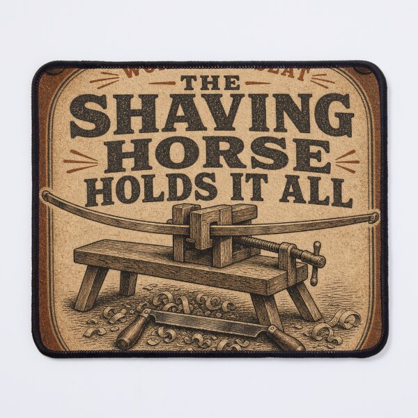Item preview, The Shaving Horse Holds It All – Green Woodworking Bench Leather Patch designed and sold by BoosterShop.