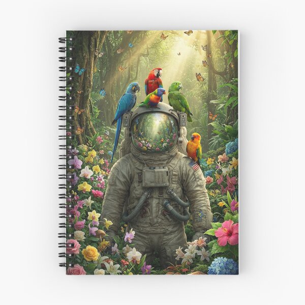 Item preview, Astronaut in an Enchanted Jungle with Colorful Parrots | Pop Surrealism Art designed and sold by Rain-Road.