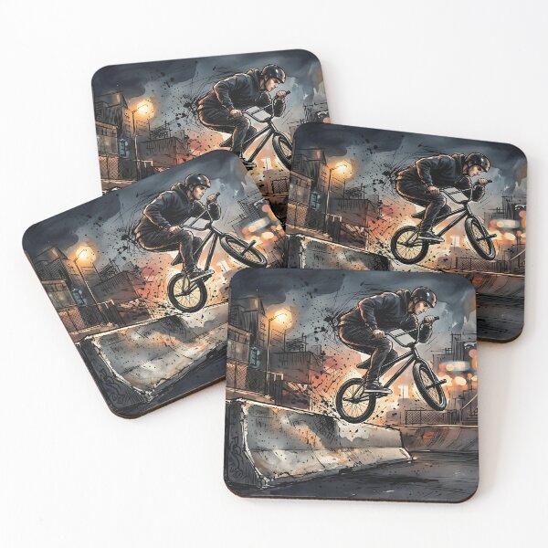 Item preview, A BMX rider performing a stunt over a concrete barrier at night designed and sold by homydesign.