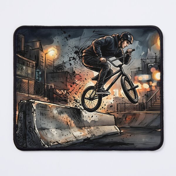 Item preview, A BMX rider performing a stunt over a concrete barrier at night designed and sold by homydesign.