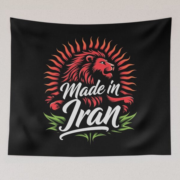 Artikelvorschau, Made in Iran Persian Lion - Red Sunburst Script Lettering Design entworfen und verkauft von Lucid Dream Pixel.