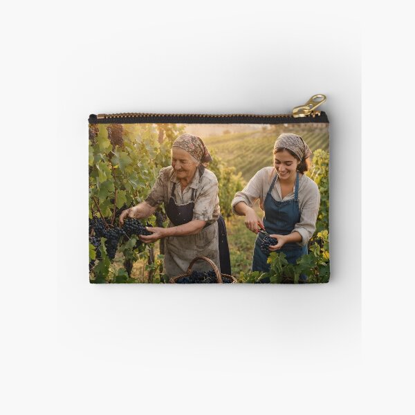 Item preview, Two generations harvesting grapes in a Tuscan vineyard at sunset designed and sold by homydesign.