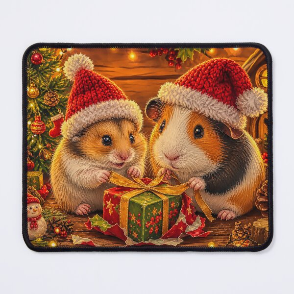 Item preview, Cute Christmas Hamster & Guinea Pig Unwrapping a Present designed and sold by acceleratorhams.