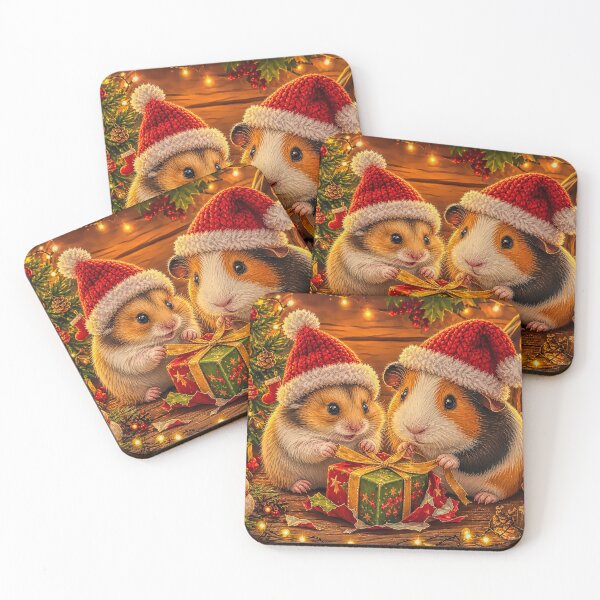 Item preview, Cute Christmas Hamster & Guinea Pig Unwrapping a Present designed and sold by acceleratorhams.
