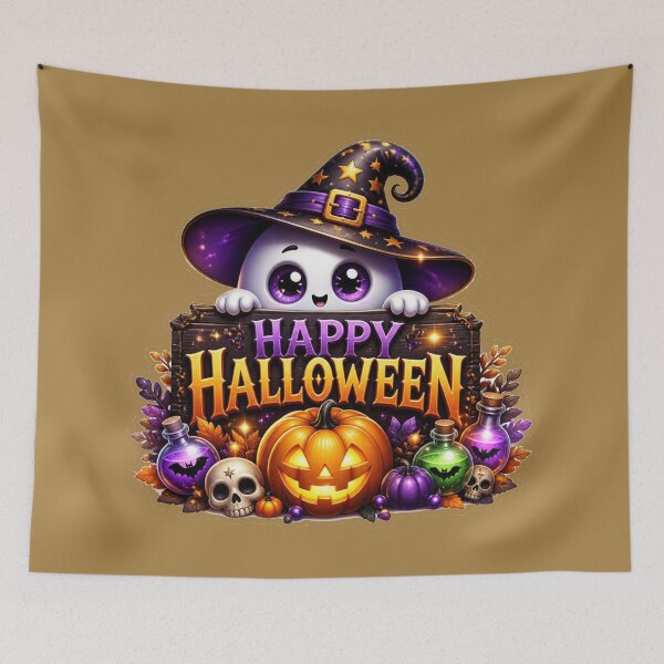 Item preview, Cute Happy Halloween Illustration with Ghost and Pumpkin designed and sold by MargaretPolanco.