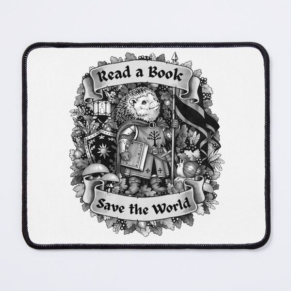 Item preview, Hedgehog Knight "Read a Book, Save the World" Monochrome designed and sold by Kelsey Worth.