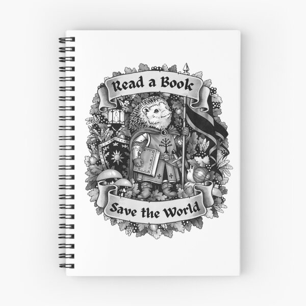 Item preview, Hedgehog Knight "Read a Book, Save the World" Monochrome designed and sold by Kelsey Worth.
