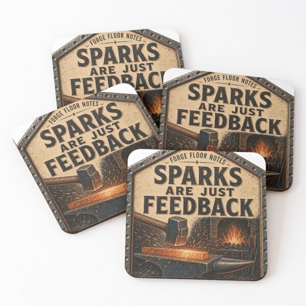 Item preview, Sparks Are Just Feedback – Knifemaker Forge Fire Tool Catalog Sign designed and sold by BoosterShop.