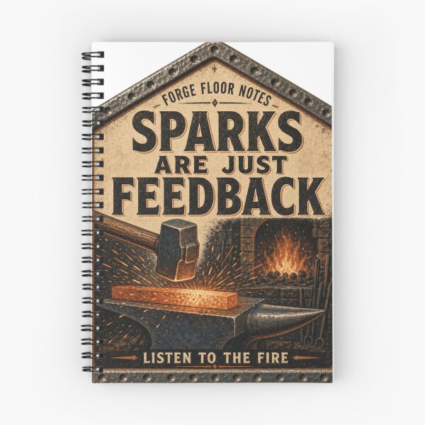Item preview, Sparks Are Just Feedback – Knifemaker Forge Fire Tool Catalog Sign designed and sold by BoosterShop.